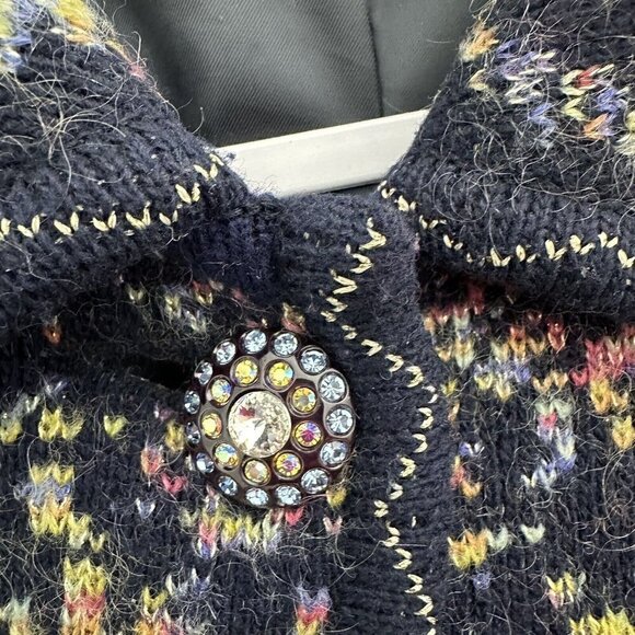 Wool Coatigan Intarsia Jeweled Buttons Cardigan Sweater Size US 2XL - Picture 2 of 16
